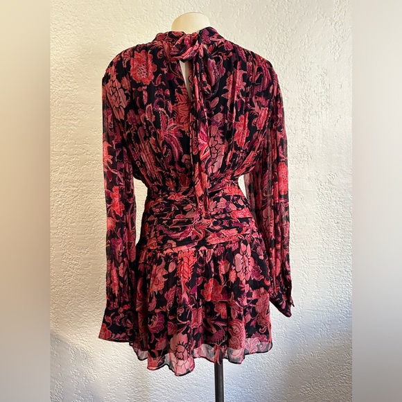 Hemant & Nandita Crimson mini floral v neck front bow dress SMALL - Picture 10 of 15